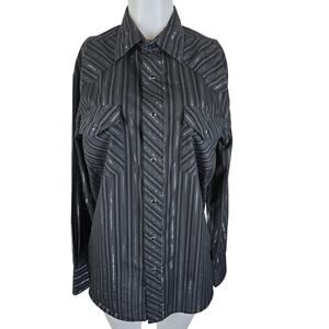 Wrangler Women's Black Silver Threading Western Rodeo Button Blouse L